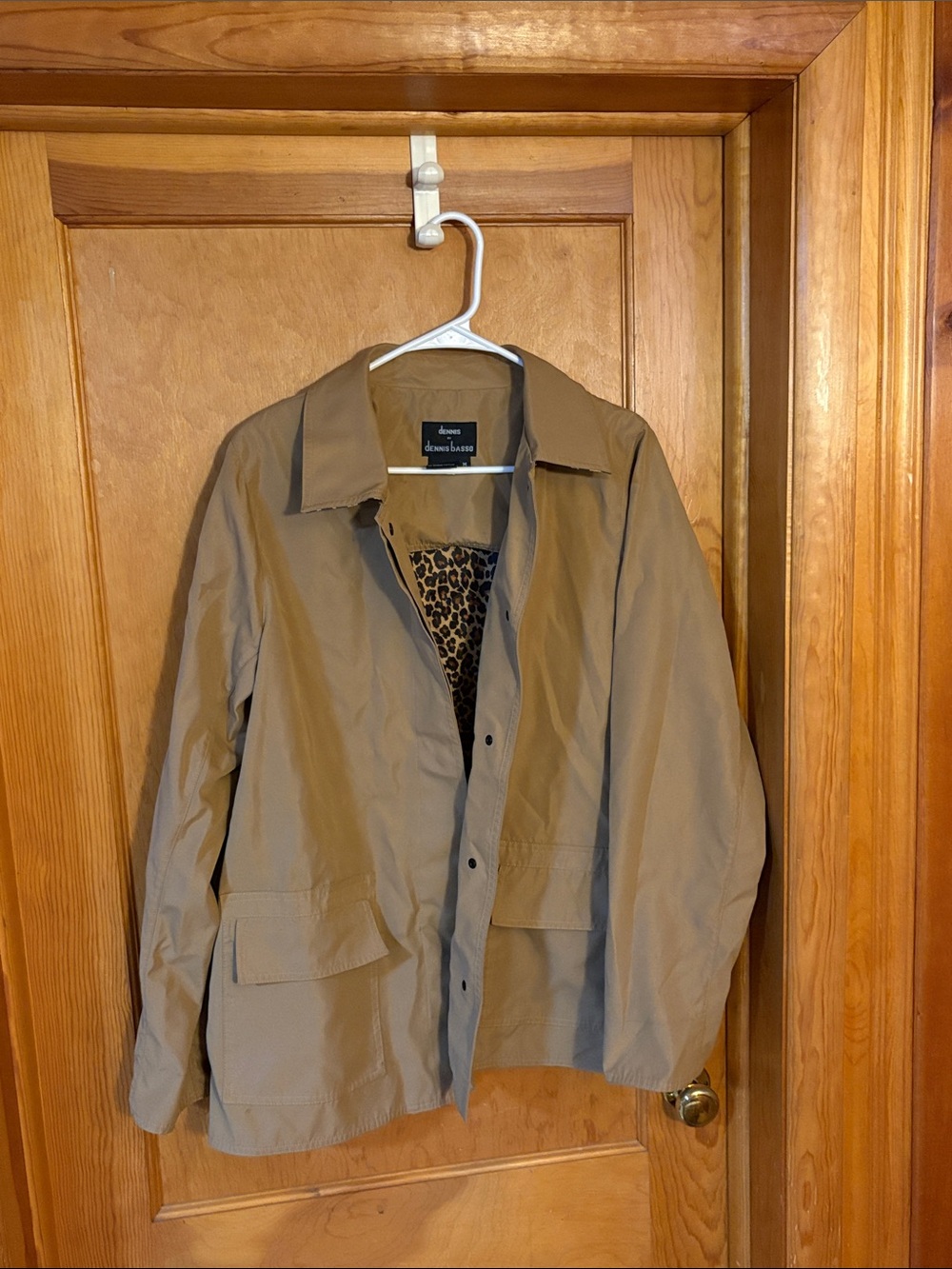 dennis basso Tan Lightweight Shirt Jacket with Leopard Lining
